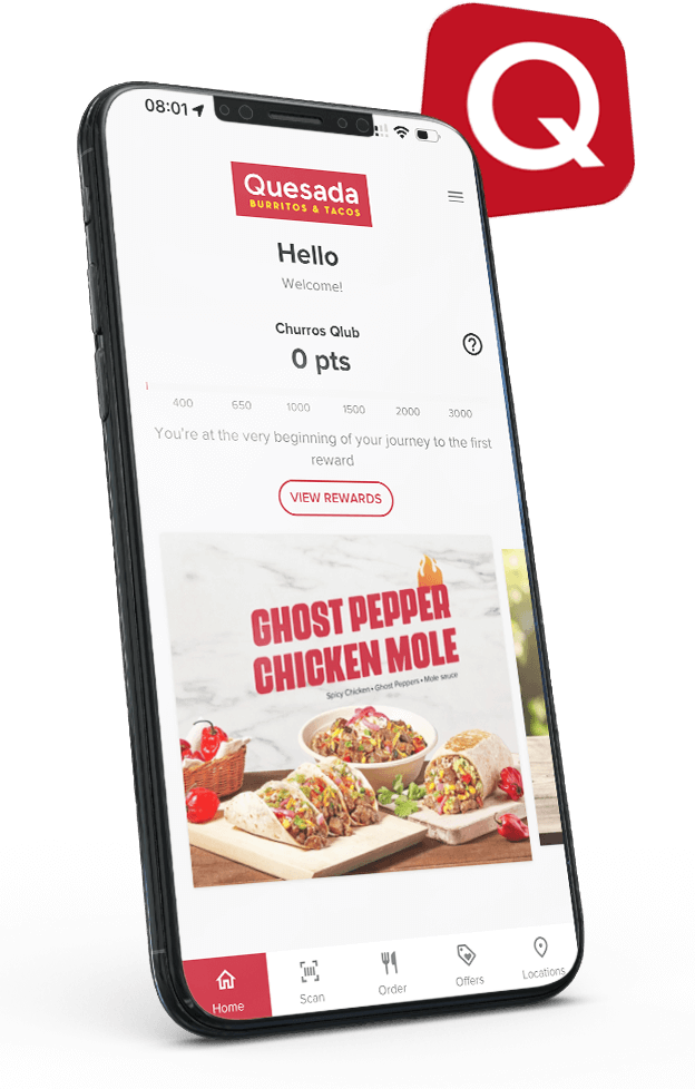 Quesada Qlub rewards on a phone