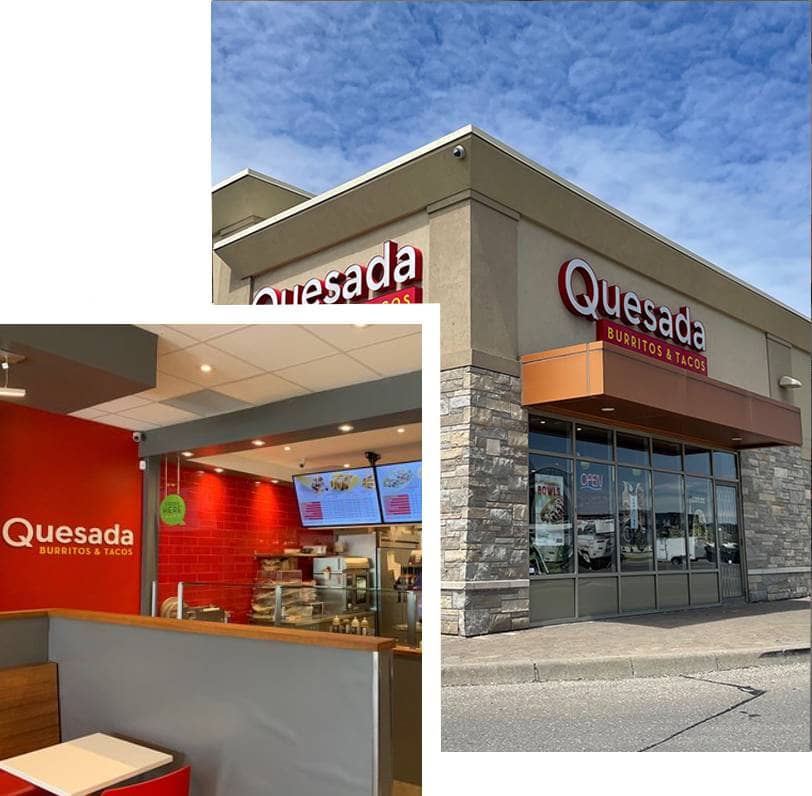 Interior and exterior of a Quesada restaurant