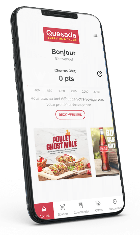 Les récompenses Quesada Qlub sur un téléphone